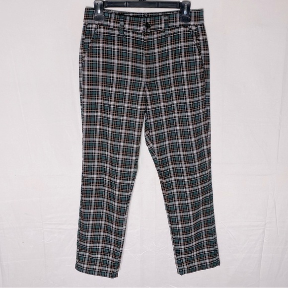 American Eagle Green Brown White Plaid High Rise Cropped Trouser Pants 4 - Picture 1 of 15
